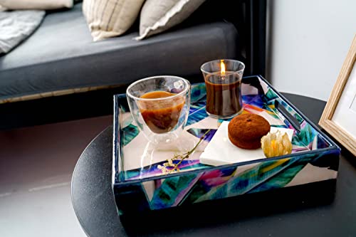 Perfume Tray For Dresser, Coffee Table, Bar. 10 Inch Square Black And White Floral Decorative Tray. Ottoman Tray For Living Room, Small Wood Serving Tray For Kitchen Counter, Lacquered Art Deco Tray #TOP6