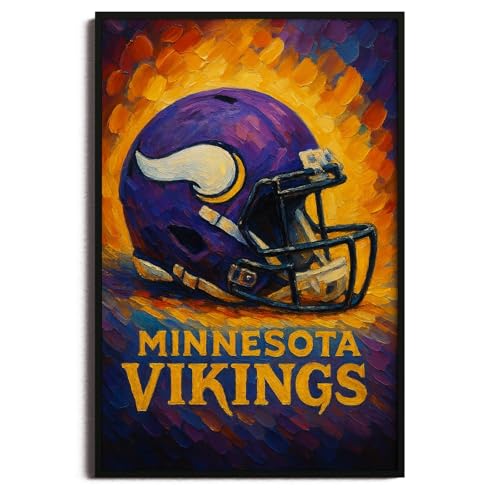 SPASAV (Unframed 11"x17") Vikings Helmet Canvas Print – Oil Painting Style Wall Art Poster for Minnesota Football Fans, Game Room or Man Cave Decor