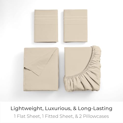 Image of Mellanni Queen Sheets Set - 4 PC Iconic Collection Bedding | Hotel Luxury, Extra Soft, Cooling Bed Sheets - Wrinkle, Fade, Stain Resistant (Queen, Beige)