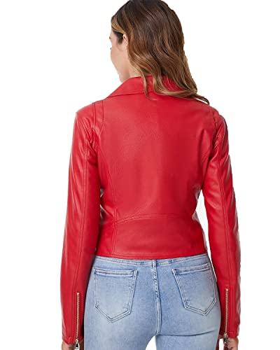 Diashiny Red Cropped Faux Leather Jacket For Women Pu Slim Zip Up Moto Biker Coat Motorcycle Crop Short Jacket 013 S #TOP2
