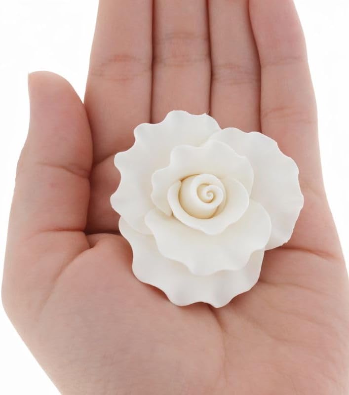 Global Sugar Art Aussie Rose Sugar Cake Flowers White, Medium, 8 Count by Chef Alan Tetreault