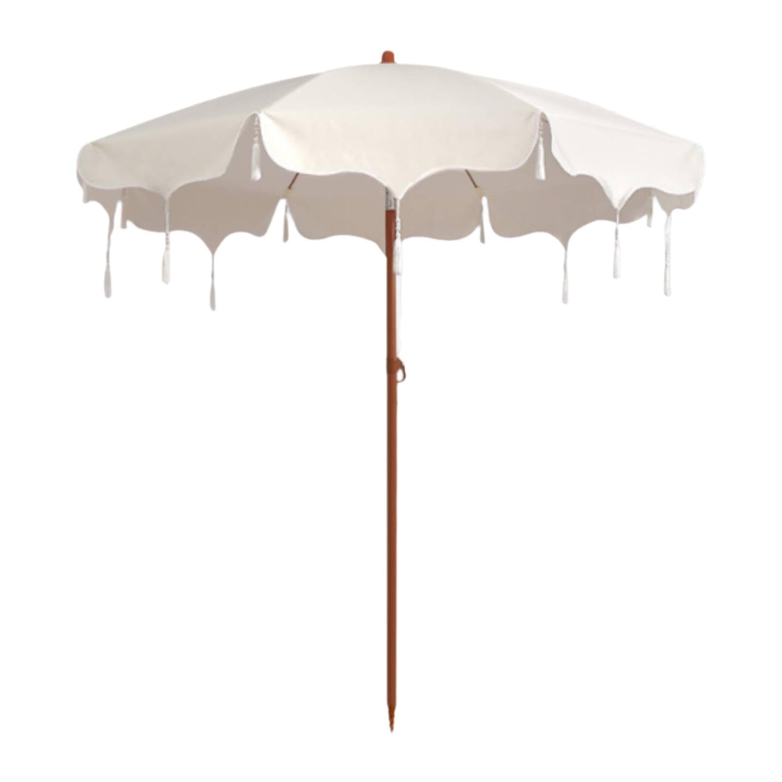 Patio Umbrella Bohemio con Flecos Mecanismo Ajustable de Inclinación Tejido de Nylon de Alta Densidad Accesorios Funcionales y Resistente para Patio