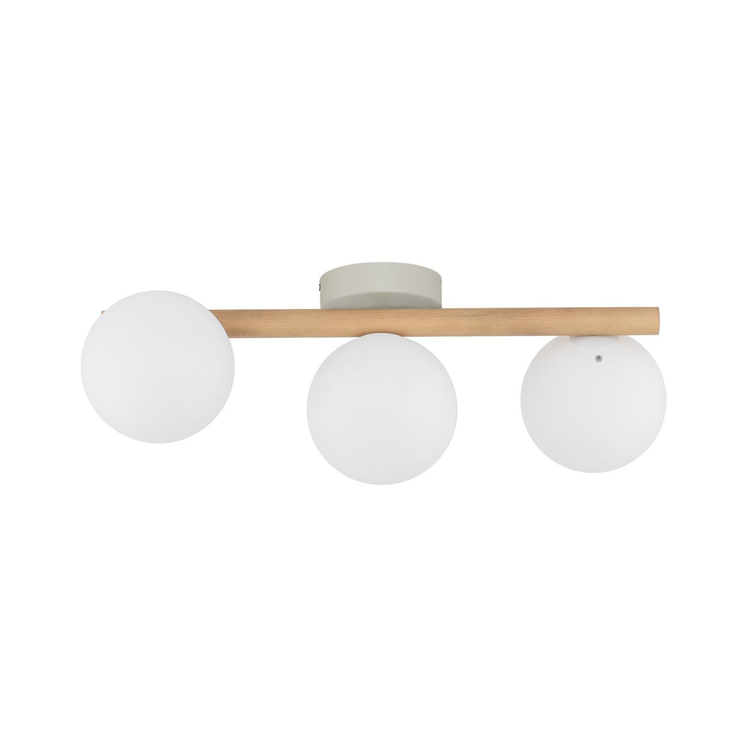 Licht-Erlebnisse Plafón cristal madera metal 47 cm largo G9 en blanco claro 3 luces lámpara de techo moderna pantalla esférica salón cocina iluminación pasillo