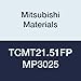 Mitsubishi Materials TCMT21.51FP MP3025 Cermet TC Type Turning Insert with Hole, Coated, Triangular, Grade MP3025, 0.25" Inscribed Circle, 0.094" Thick, 0.016" Corner Radius, FP Breaker