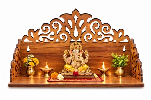 Image of Wooden Mandir for Home | Pooja Mandir for Home & Office | Wooden Puja Ghar Stand for Prayer Room | Small Devghar Temple for Living Room Decor & Daily Worship