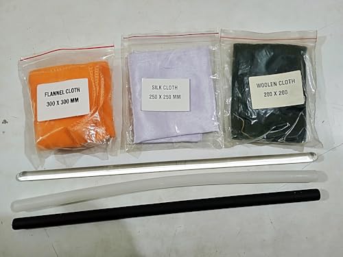 Image of ELECTROSTATIC (Static Friction) Kit (Silk,Wool & Flannel) Cloth with (Glass,Ebonite & Plastic) Rods for School Science Lab Apparatus /Physics Teaching Aid