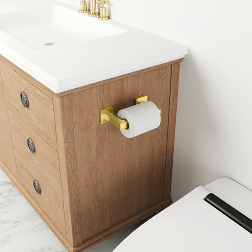 Image of FEILERN Toilet Paper Holder, Wall Mount Pivoting for Bathroom, Gold | Square Tissue Paper Holder, Stainless Steel, Double Post Pivoting, Commercial Toilet Paper Dispenser