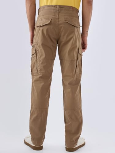 Image of Spykar Men Mid Rise Khaki Regular Fit Cargo
