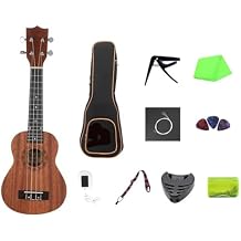 Adult Ukulele 21" Ukulele Soprano Mahogany Body With Carrying Case Ukulele Strap Strings Clip-on Tuners Cloth Pick