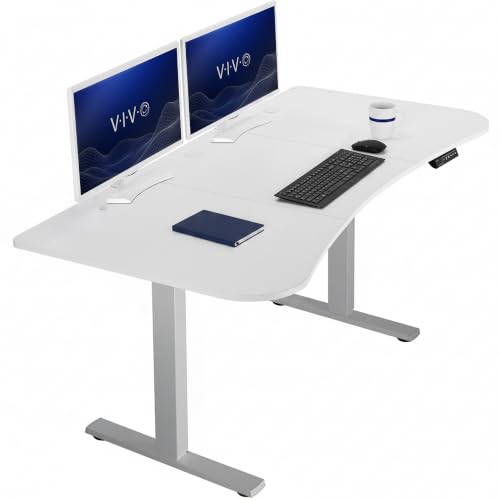 Image of VIVO Electric 63 x 32 in Standing Desk, Memory Height Adjustment, 1B Series, Holds 220 lbs, White Top Gray Frame, DESK-KIT-1G1W