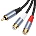 HUALEU 1ft Shielded RCA Splitter Subwoofer Stereo Audio Video Cable RCA 1 Male to 2 Female Y Adapter Connector Extension Cord 24k Gold Plated(2 Pack)