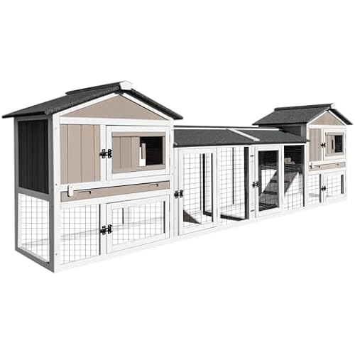 114" W Rabbit Hutch Indoor & Outdoor 2-Story Rabbit Cage with Pull Out Tray