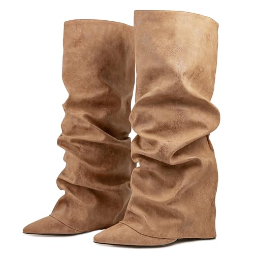 Vervesole Fancy Fold Over Slouch Boots Block Heels Dressy Shark