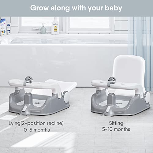 Babybond Baby Bath Seat With Sitting & Lying 2 Modes, 3-Speed Adjustment, Powerful Suction Cups, Infant Bathtub Chair With Washable Pillow, Folding And Hanging (Grey) #TOP1