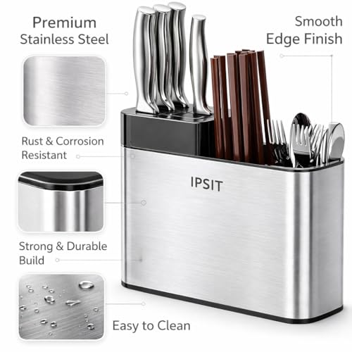 Image of Stainless Steel Spoon Holder & Cutlery Stand for Kitchen | Knife, Spoon, Fork Organizer | Large Utensil & Spatula Holder for Countertop & Dining Table (Knife Cutlery Holder)