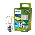 Philips LED UltraEfficient Clear P45 Filament Bulb, E27 Edison Screw, Energy Class A, 806 lm, 60W Equivalent, Warm White (2700K), EyeComfort, 50,000 Hours, 1 Pack
