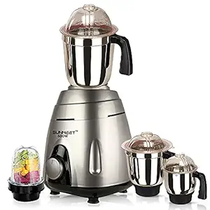 Sunmeet VGSMA21 600Watts Mixer Juicer Grinder with 4 Jars (Small Bullets Jar, 1 Liquid Blending Jar, 1 Dry Grinding Jar and 1 Chutney Jar) - Silver