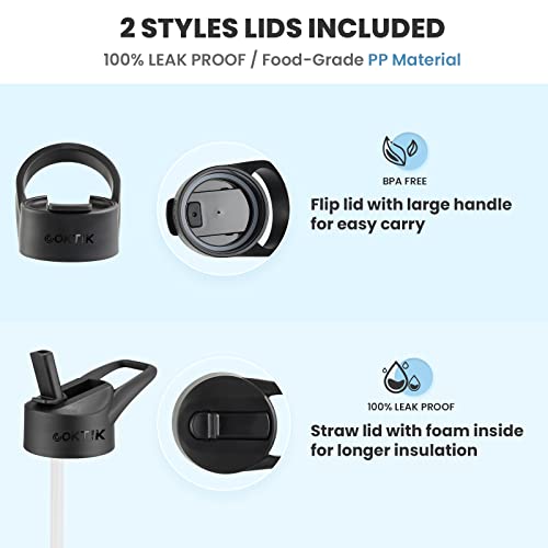 Coktik 128 Oz/One Gallon Water Bottle Insulated, Double Walled Vacumm Metal Stainless Steel Sports Water Bottle With Reusable 2 Lids For Sports, Gym, Fitness Or Office(Black) #TOP3