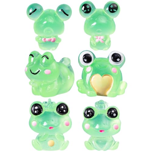 Veemoon Miniaturas de Ranas de Resina Luminiscentes 6 Piezas, Figuras Decorativas Pequeñas para Mesa y Hogar, Adornos Animados y Divertidos para Manualidades y Regalos