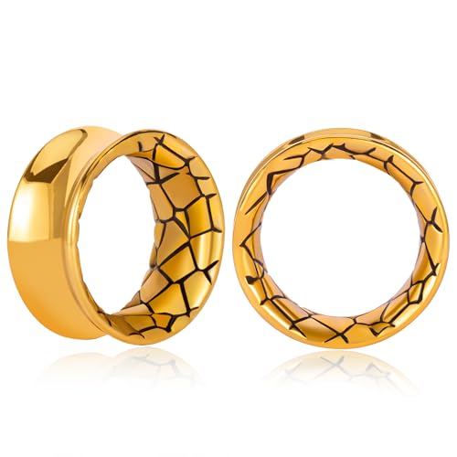 Vankula Dilataciones Orejas Tunnels Plugs Expansaor Doble Acampanados efecto piel de serpiente de acero inoxidable Oreja piercing Lóbulos dilatados de joyería para Mujer Hombre 12mm(1/2
