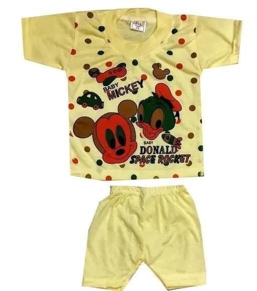 Image of Baby Boys & Girls Cotton Top Bottom Set Pack of 3 Printed Half Sleeve T-Shirt with Solid Pants Comfortable Kids