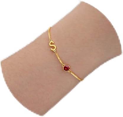 Graduation Gifts for Women Her, Birthstone Bracelets for Women Teen Stocking Stuffers Birthday Gifts Initial Bracelet Trendy Letter A-Z Dainty Bracelet 21st 30th Mom Birthday Gift Birthstone Jewelry
