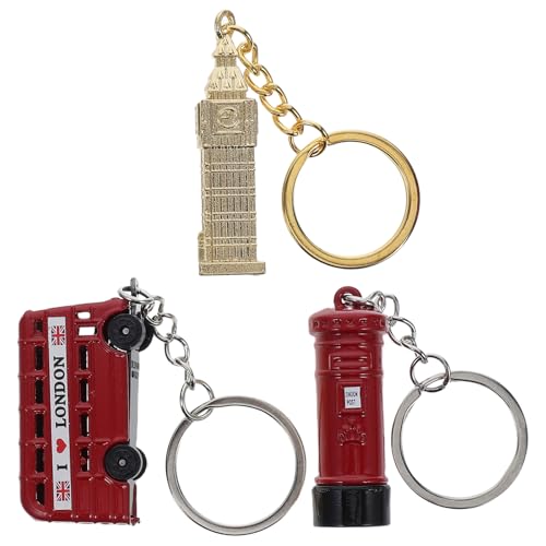 WOFASHPURET Llaveros Londres 3 Piezas Metálicos Estilo Británico, Recuerdo Turístico Autobús, Buzón y Reloj Big Ben Dorado, Dijes para Bolso y Cartera, Obsequio para Hombres y Mujeres