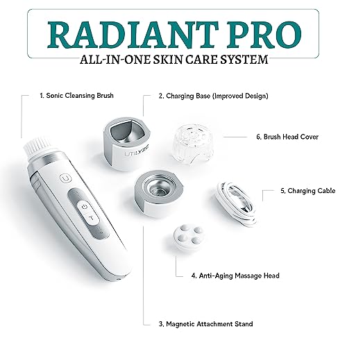 UTILYZE Radiant Pro - Smart Sonic Facial Cleansing Brush & Face Massage Device, Rechargeable & Waterproof Electric Face Scrubber Brush for Men & Women, Premium Face Exfoliator Scrubber