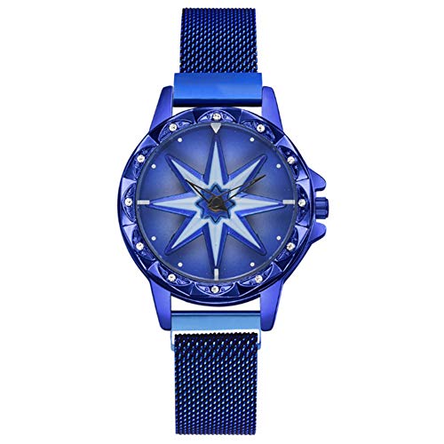 LBJDM Reloj de Cuarzo, Reloj de muñeca de Las señoras Cuarzo analógico con Correa de Malla de Acero Inoxidable for Mujeres Dial Giratorio Elegante, Aniversario (Color : Blue) Cover