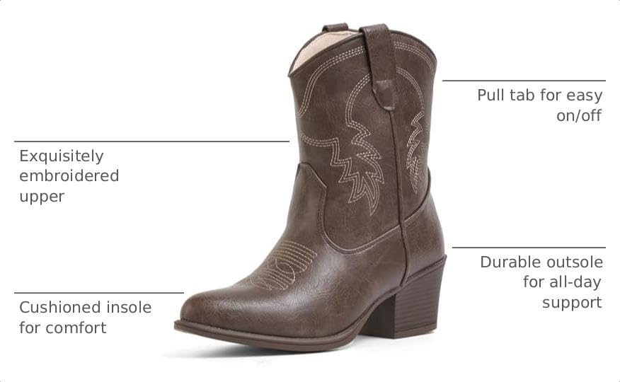 Image of IXU Cowboy Boots for Women Ankle Cowgirl Wide Western Short Booties