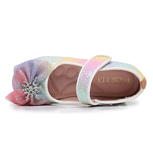 Tozhcita Sparkly Girls Flats Dress Up Shoes For Glitter Rainbow Mary Jane Shoes Snow Rhinestone Buckle Strap Ballerina In Fancy Colorful Wearing #TOP3