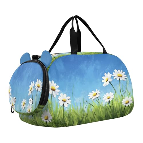 Green Grass Flowers Kids Travel Duffel Bag for Boys Girls Overnight Weekend Tote Bag with Shoes Compartment for Dance Gym Sports