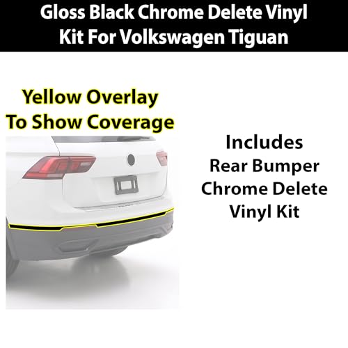 Image of BOGAR TECH DESIGNS for Volkswagen Tiguan 2018-2024 Rear Bumper Chrome Delete - Precut Vinyl Trim Overlay, Gloss Black Blackout Look