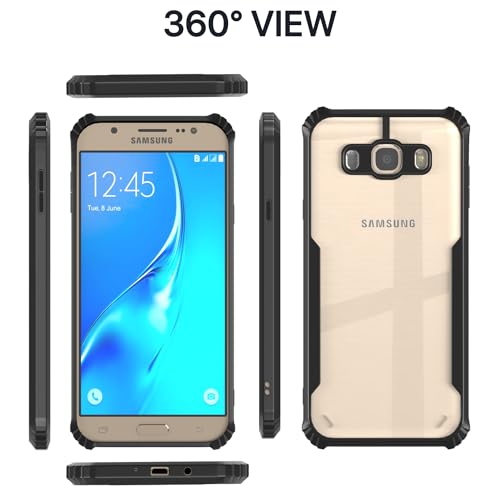 Image of Pikkme Samsung Galaxy J7 2016 Back Cover | Crystal Clear Transparent Back | Ultra Hyrbid | Full Camera Protection | Raised Edge | Bumper Back Case (Black)
