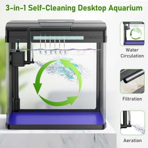 Pondon 5 Gallon Fish Tank, Glass Aquarium With Air Pump, Led Cool Lights And Filter, Betta Fish Aquarium Starter Kit (Black) #TOP1