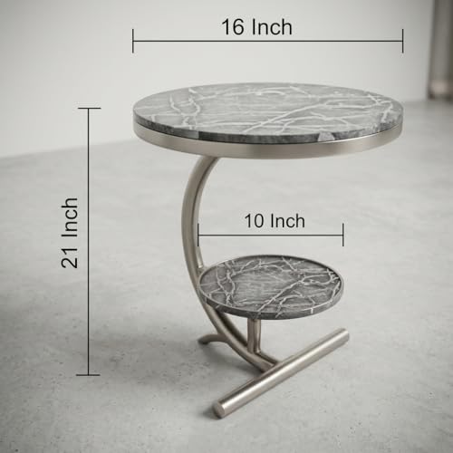 Image of NEST NATURE HAVEN Wood 2 Tier Round Coffee Table Nightstand Bedside Telephone Table with Storage, End Table Sofa Side Corner Table for Living Room Bedroom, Gold Brown