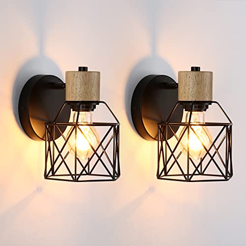 Lightess Aplique Pared Interior, Juego de 2 Apliques de Pared Ajustable Industrial Vintage E27 40W Máx, Lámparas de Pared Metal para Pasillo Escalera Dormitorio, Negro