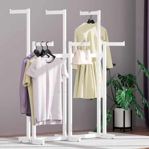 WAVVDIKUL Clothing Racks - Retail - Display - Metal Garment Racks Heavy Duty for Hanging Clothes, Rolling White Commercial Clothing Display Rack Stand with Wheels (6 Arm,White)