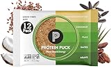 Protein Puck Vegan Plant based Protein Bar – Natural Healthy Snack Bars, 12 Count, 1.34oz Mini, Gluten Free, Dairy Free, No GMO, Kosher – Good Vibes - Coconut, Almonds, Dates, Sport Nutrition