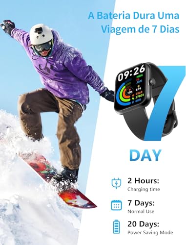 Smartwatch Relógio Inteligente, Tela HD de 1,83" Relógio Fitness com Alexa, 120 Esportes, Frequência Cardíaca e Monitoramento do Sono, IP68 à rova d'água, Compatível com Android iOS, 2 Pulseiras Preto - Imagem 7