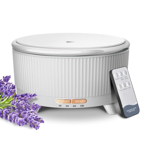 500ML Large Capacity Essential Oil Diffuser, Ultrasonic Aromatherapy Diffuser with 7 Color LED Lights with Remote Control, Cool Mist Humidifier, Timed Mist, Auto Shut-Off (Minimalist White)