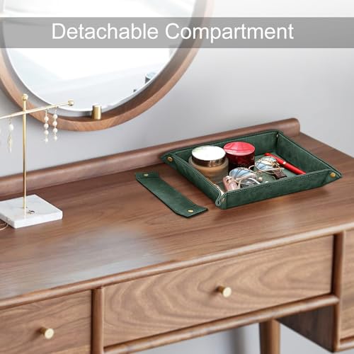 SITHON Valet Tray Desktop Storage Organizer, Removable 2 Compartments Catchall Tray Bedside Vanity Nightstand Caddy Holder Desk Storage Plate, Dark Green