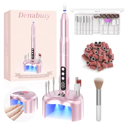 Denabuty Ponceuse pour Ongles, Lime a Ongle Electrique Sans Fil Avec Lampe UV Et Écran LED & Support, Ponceuse à Ongles Professionnelle 35000 tr/min Manucure...