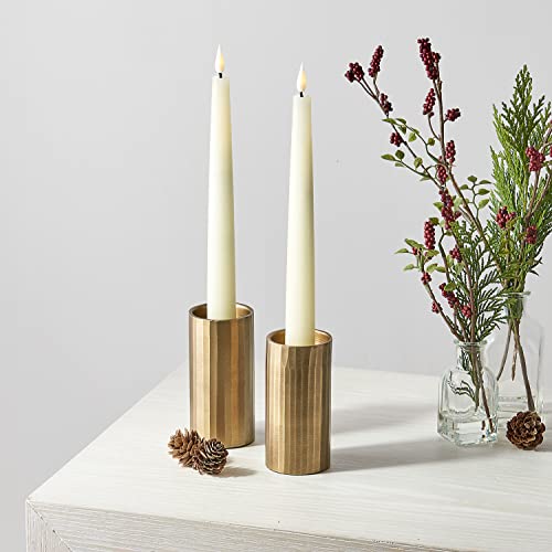 Candlestick Holders For Taper Candles - Set Of 2, Aged Brass Finish, 4 Inch, Fits Standard Tapered Candles, Metal Candle Stand For Modern Table Decor Or Wedding Centerpiece #TOP4