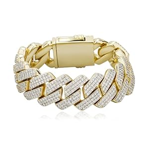 TOPGRILLZ Cuban Link Bracelet for Men Gold Diamond Cuban Link Bracelet for Women 3Row 20mm Miami Gold Jewelry 14K Gold Plated Iced out Straight Edge Rapper Costume