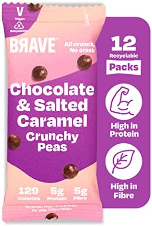 BRAVE Roasted Peas: Healthy Snack, Low Calorie - Chocolate & Salted Caramel (12 x 30g Packs)
