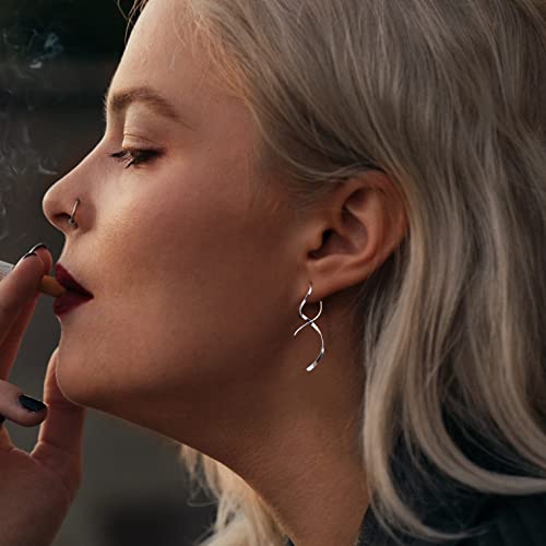 Ohrringe für Frauen Spiral-Einfädler-Ohrringe 925er Sterlingsilber-Ohrringe, handgebogene Ohrhänger für Frauen, geeignet zum Verschenken,für Ihre Geburtstagsfeier, Weihnachten(Paar aus 925er Silber)