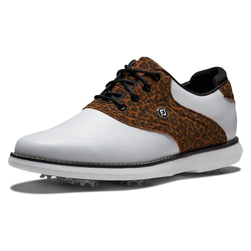 FootJoy Women's Traditions Previous Season Style Golf Shoe, White/Leopard, 6.5