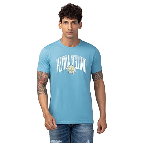 Image of Spykar Round Neck Half Sleeves Blended Slim Fit T-Shirt for Men