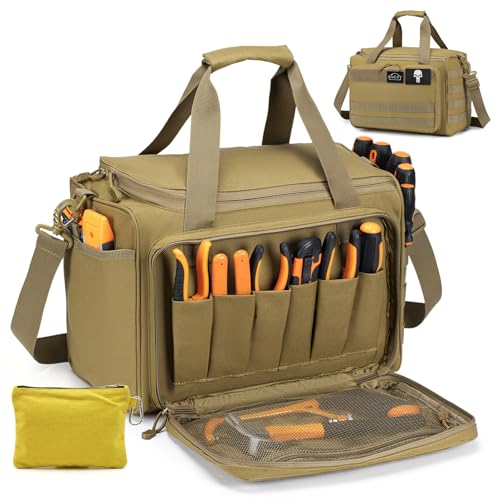 Image of BAGZY Electricians Tool Bag Multi-pockets 600D Oxford 40x30x25cm Tools Organisers Tactical Range Bag for Men and DIY Assembly of Partitions Work Bag for Repairman, Electrician, Carpenters